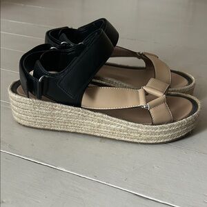 AEROSOLES Black and Tan Espadrille Sandals